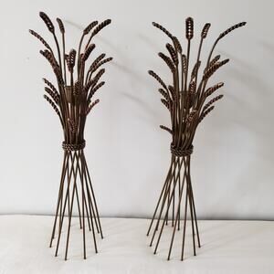 Vintage Pair of MCM Gilt Wheat Sheaf Candle Holders Hollywood Regency 18-20"